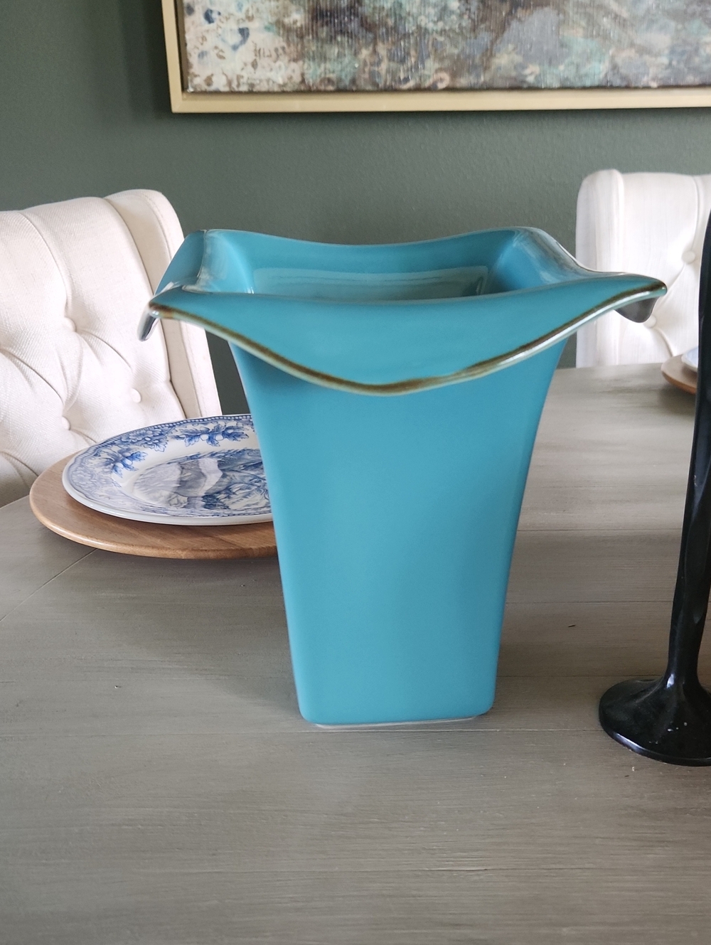 Southern Living At Home Turquoise Ceramic Vase With Flared Top. No Chips